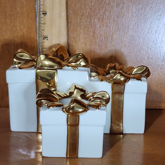 Mikasa Holiday Elegance Gold Porcelain Triple Taper Candle Holder Christmas - Picture 7 of 9